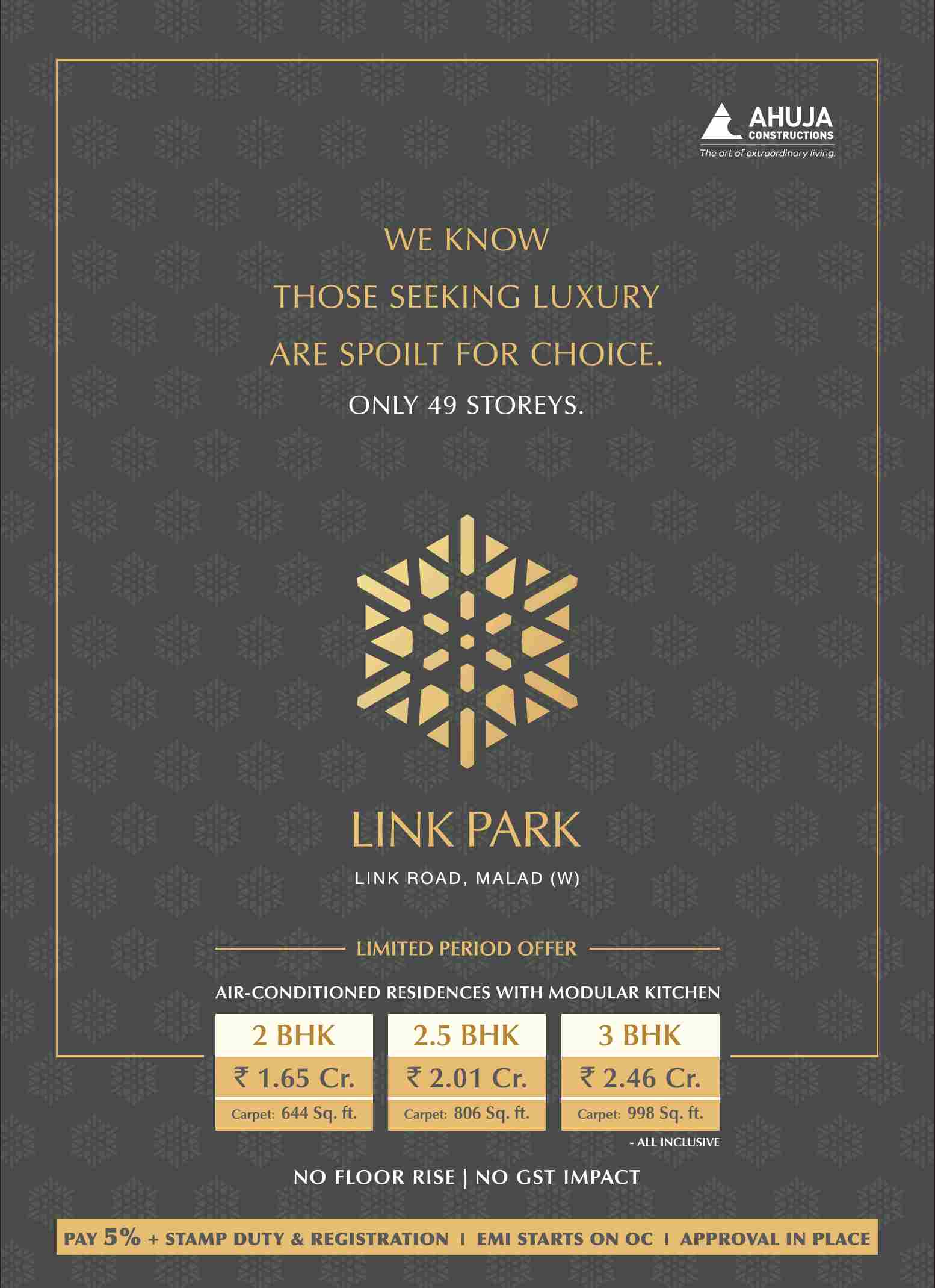 Book air conditioned residences with modular kitchen at Ahuja Link Park in Mumbai Update